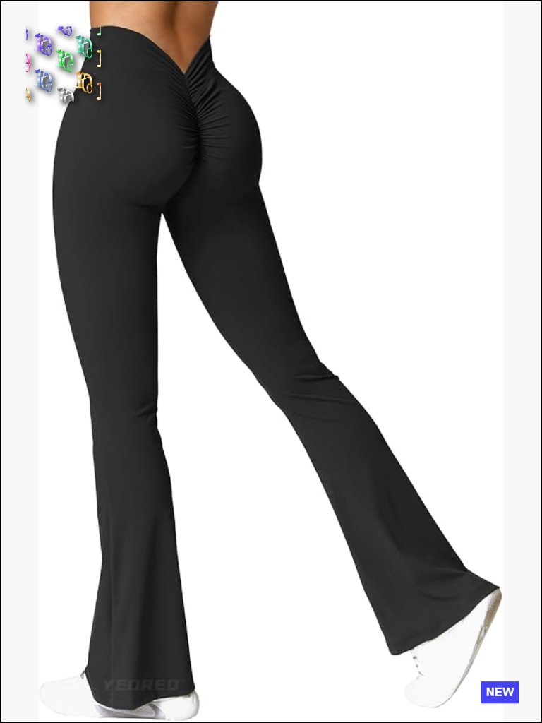 Scrunch Flare Leggings V Back Butt Lifting Wide Leg High Waist 31.5" Gym
